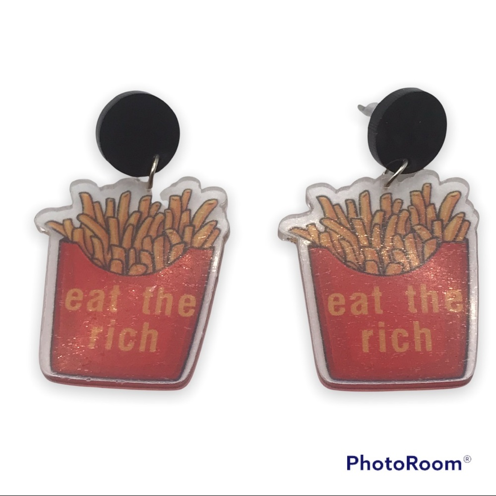 Eat the Rich French Fries Acrylic Earrings new - Picture 3 of 3